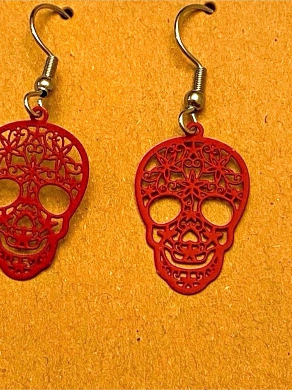 Red Sugar Skull Dangle Earrings